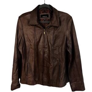 Jones New York Brown Leather Jacket | Women's XL | Classic Tailored Whipstich